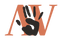 A stylized graphic featuring the letters A and W in a terracotta orange color, with a dark brown handprint overlay in the center, set against a solid white background.